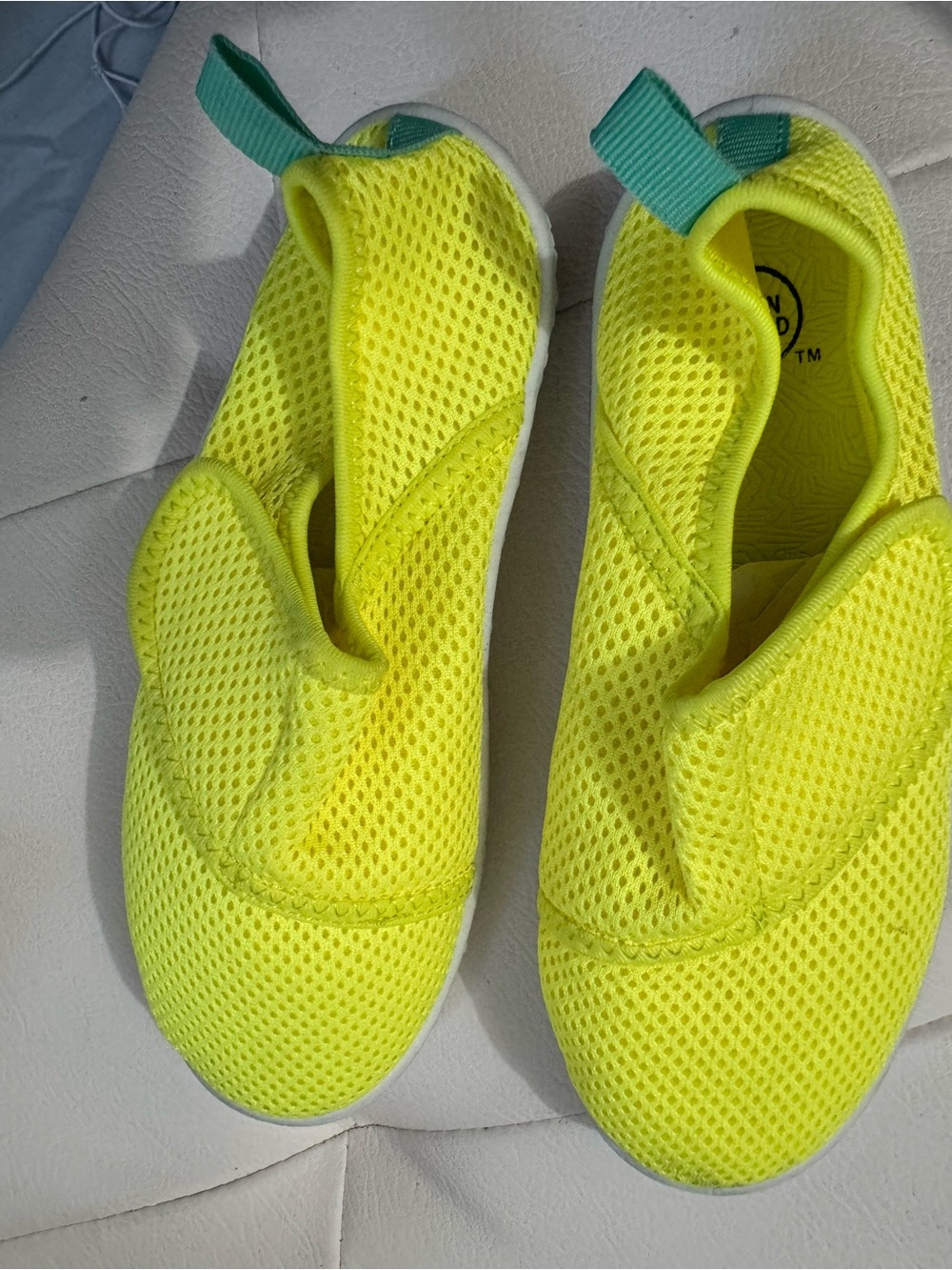 Kids Mesh Slip-On Water Shoes in Neon Yellow with Teal Pull Tab